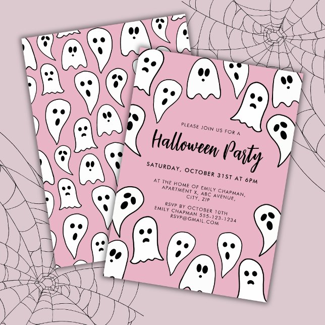 Invitation Soirée fantôme d'Halloween rose  (Pink halloween party invitation)