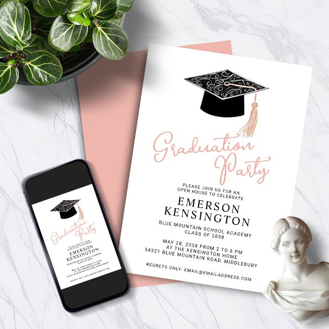 Invitation Soirée féminine moderne mignonne (Cute Modern Feminine Graduation Party Invitation with Instant Digital Download Option)
