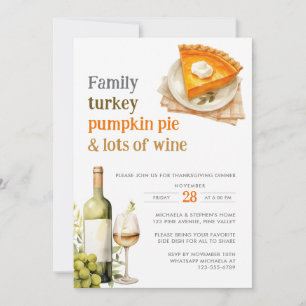 Invitation Soirée festive Thanksgiving Citrouille Pie & Vin D