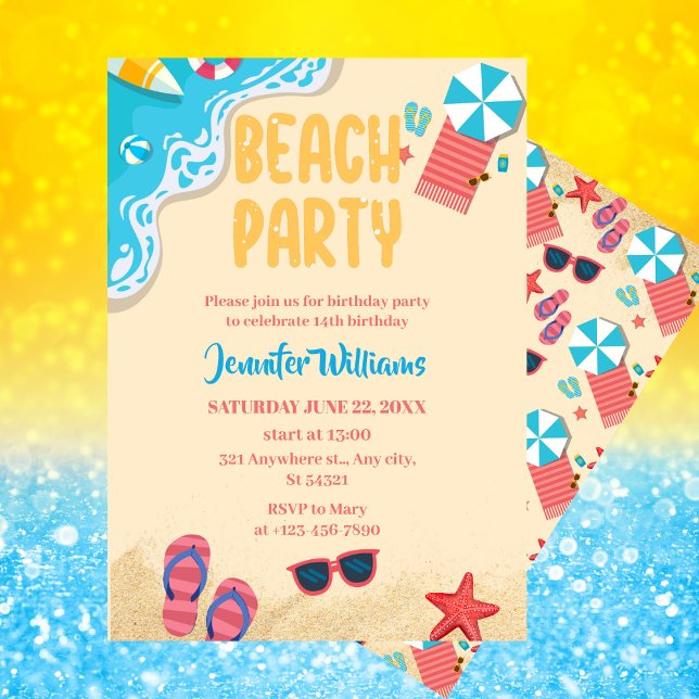 Invitation Soirée | Fête d'anniversaire de plage (Créateur téléchargé)