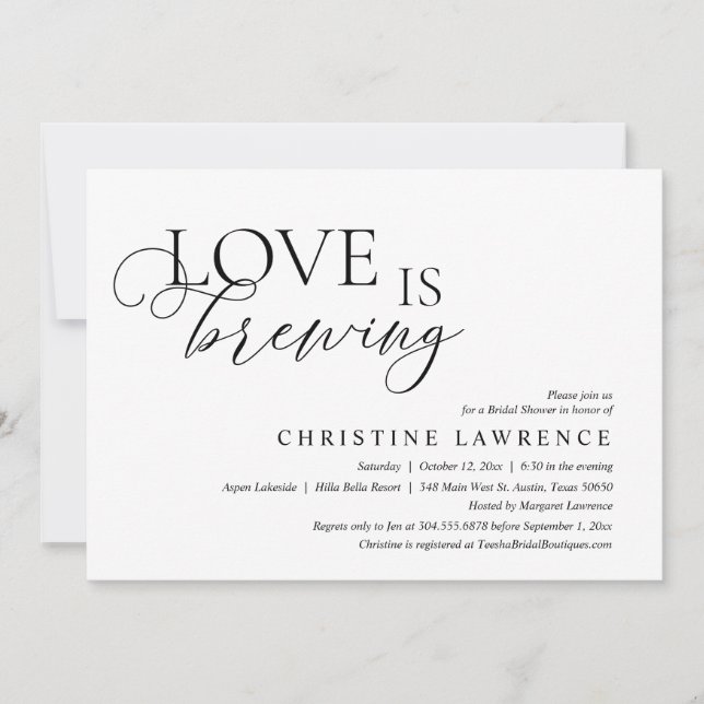 Invitation Soirée Fête des mariées élégante, l'amour brasse (Devant)