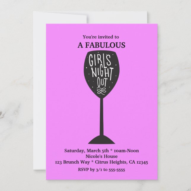 Invitation SOIRÉE FILLE Verre à vin TOUTE COULEUR Fête (Devant)