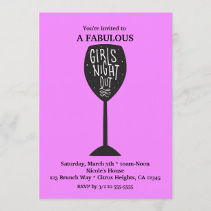 Invitation SOIRÉE FILLE Verre à vin TOUTE COULEUR Fête
