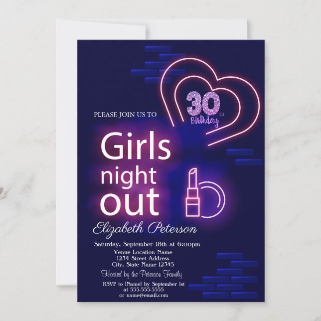 Invitation Soirée Filles au Néon 30ème Anniversaire   (Devant)