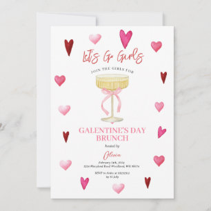 Invitation Soirée Filles aux Cœurs Roses et Verres à Champagn