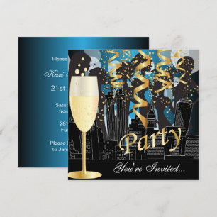 Invitation Soirée Filles pour Anniversaire   Bleu Métallisé