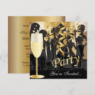 Invitation Soirée Filles pour Anniversaire   Or Métallisé