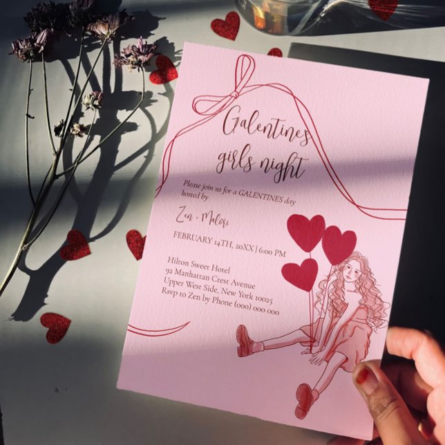 Invitation Soirée Filles Rose – Ballons en Forme de Cœur pour (Créateur téléchargé)
