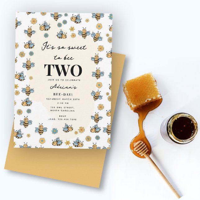 Invitation Soirée Fleur sauvage et Bee Anniversaire de enfant (Cute Bee & Wildflowers Kids Birthday Party Invitation)