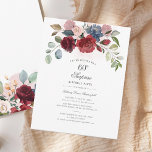 Invitation Soirée florale élégante 60e anniversaire<br><div class="desc">Burgundy Floral Botanical 60th Birthday Party Invitation vous pouvez facilement customiser avec les détails de votre fête en cliquant sur le bouton "Personnaliser". Doté de fleurs modernes et bouquet verdoyant succulent et écriture typographie moderne. Parfait pour une invitation surprise pour une fête pour toute célébration de jalon</div>