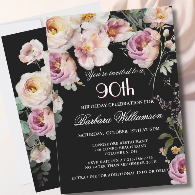 Invitation Soirée florale élégante peinte 90e anniversaire (Créateur téléchargé)