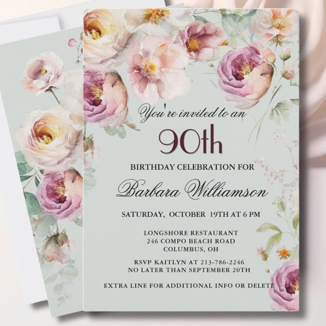 Invitation Soirée florale élégante peinte 90e anniversaire (Créateur téléchargé)
