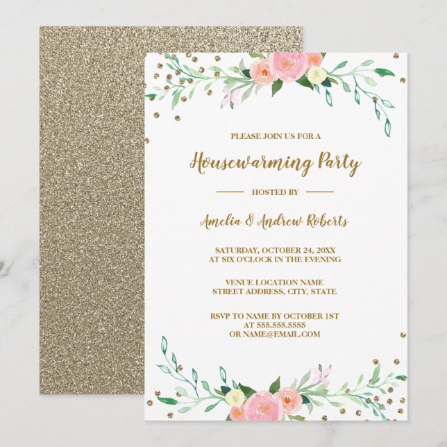 Invitation Soirée Florale Étincelle Confetti Fête de Chauffag (Devant / Derrière)