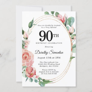 Invitation Soirée florale rose élégante 90e anniversaire