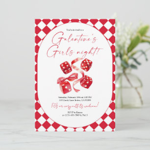 Invitation Soirée Galentine's entre filles avec dés rouges et