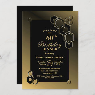 Invitation Soirée Géométrique Black Gold 60e anniversaire