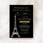 Invitation Soirée Glamour à Paris 16e Anniversaire<br><div class="desc">Une tour Eiffel argentée scintillante s'élève sur un ciel nocturne noir dramatique avec des étoiles en cascade sur cette invitation de Sweet 16 sur le thème de Paris. Un script doré annonce "Ooh La La ! Rejoignez-nous pour une soirée à Paris" à côté de tous les détails d'événement personnalisables, avec...</div>