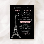 Invitation Soirée Glamour à Paris Rose 16e Anniversaire<br><div class="desc">Une tour Eiffel argentée scintillante s'élève sur un ciel nocturne noir dramatique avec des étoiles en cascade sur cette invitation d'anniversaire Sweet 16 sur le thème de Paris. Un script rose doux annonce "Ooh La La ! Rejoignez-nous pour une soirée à Paris" ainsi que tous les détails d'événement personnalisables, terminés...</div>