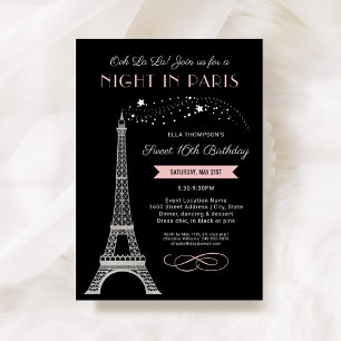 Invitation Soirée Glamour à Paris Rose 16e Anniversaire