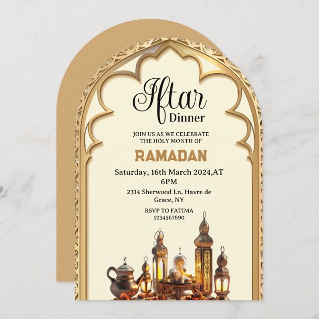 Invitation Soirée Gold Iftar Ramadan kareem 2025 (Devant / Derrière)