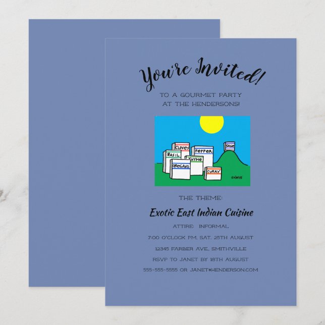 Invitation Soirée Gourmet Humoristique Déjeuner ou Dîner Cari (Devant / Derrière)