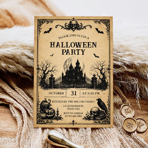 Invitation Soirée Halloween Adulte Crâne Gothique Vintage