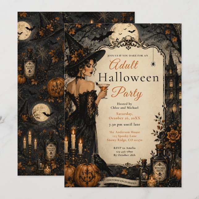 Invitation Soirée Halloween Adulte Gothique (Devant / Derrière)