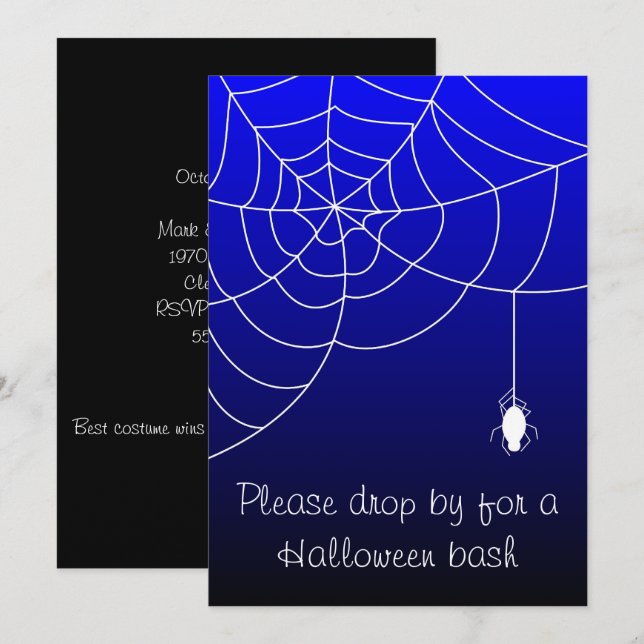 Invitation Soirée Halloween Blue Web of Fright  (Devant / Derrière)