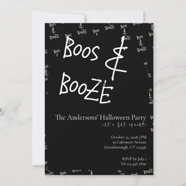 Invitation Soirée Halloween Boos and Booze (Devant)