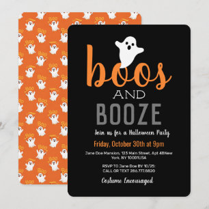 Invitation Soirée Halloween Boos and Booze Orange Noir