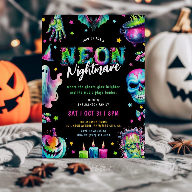 Invitation Soirée Halloween Cauchemar Néon (Créateur téléchargé)