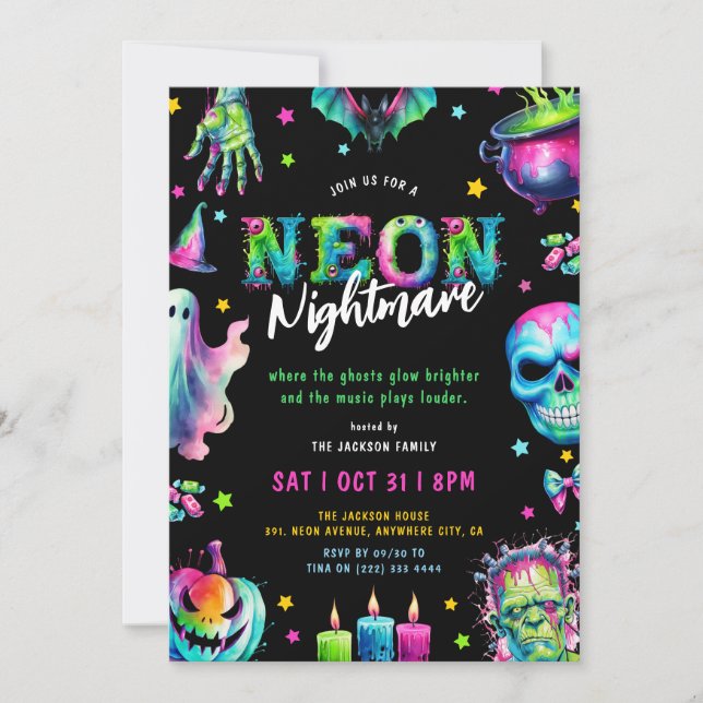 Invitation Soirée Halloween Cauchemar Néon (Devant)