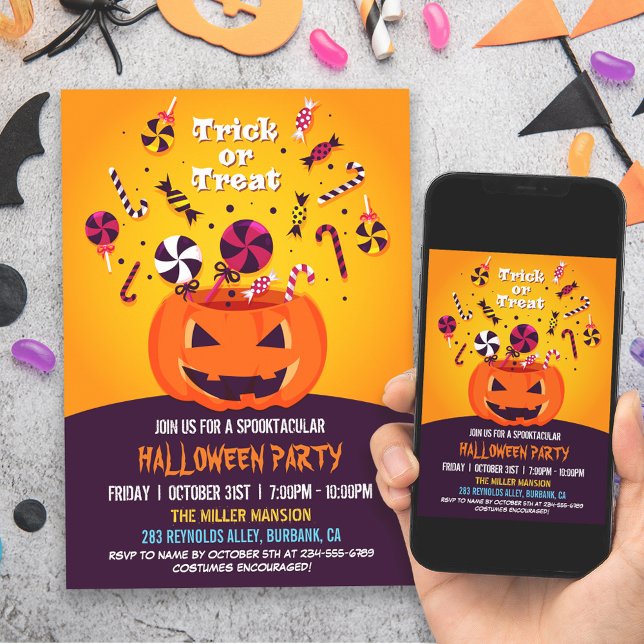 Invitation Soirée Halloween citrouille Jack-O-lantern des fri (Get ready to treat your guests to a spooktacular time with this festive and inviting invitation!)
