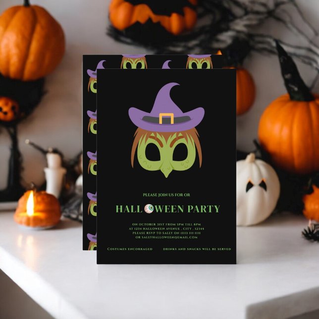 Invitation soirée halloween costume pour enfants (kids costume spooky witch halloween party invitation )