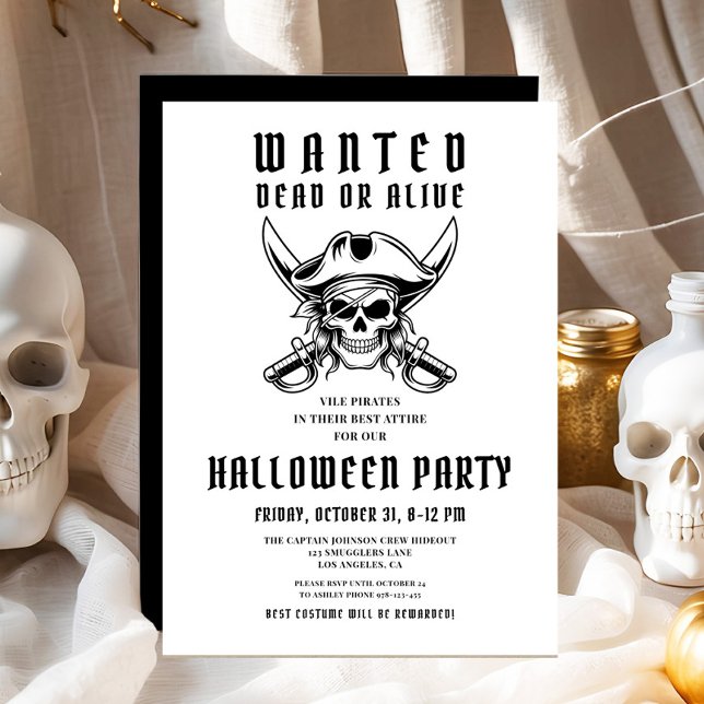 Invitation Soirée Halloween Crâne de Pirate Vintage  (Vintage Pirate Skull Halloween Party Invitation)