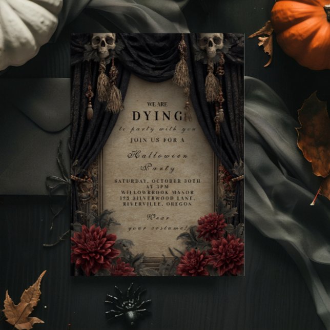 Invitation Soirée Halloween Crâne et Roses Gothiques (Créateur téléchargé)