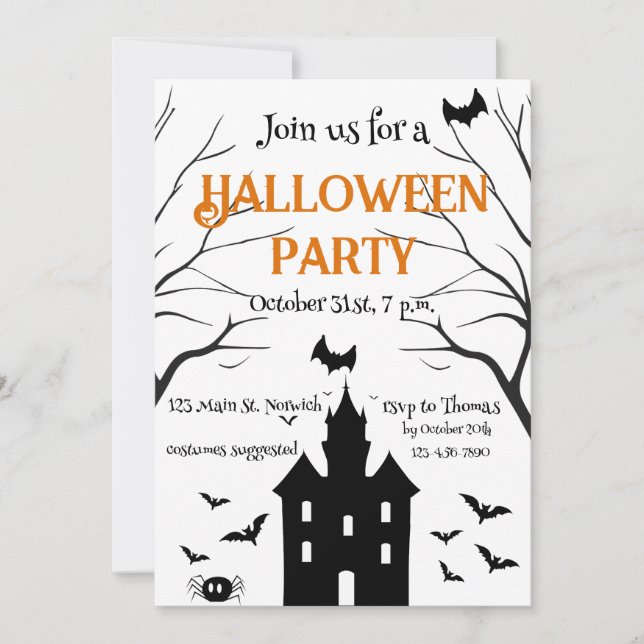 Invitation Soirée Halloween dans une maison hantée (Devant)