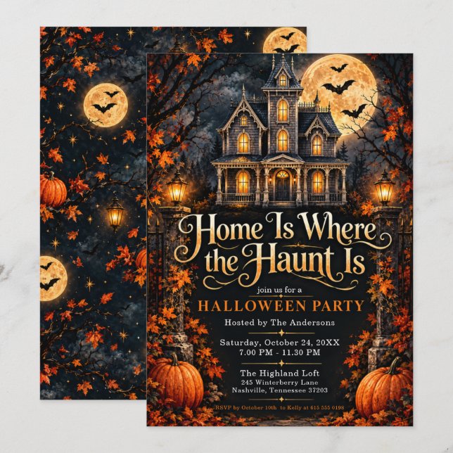Invitation Soirée Halloween dans une maison hantée (Devant / Derrière)