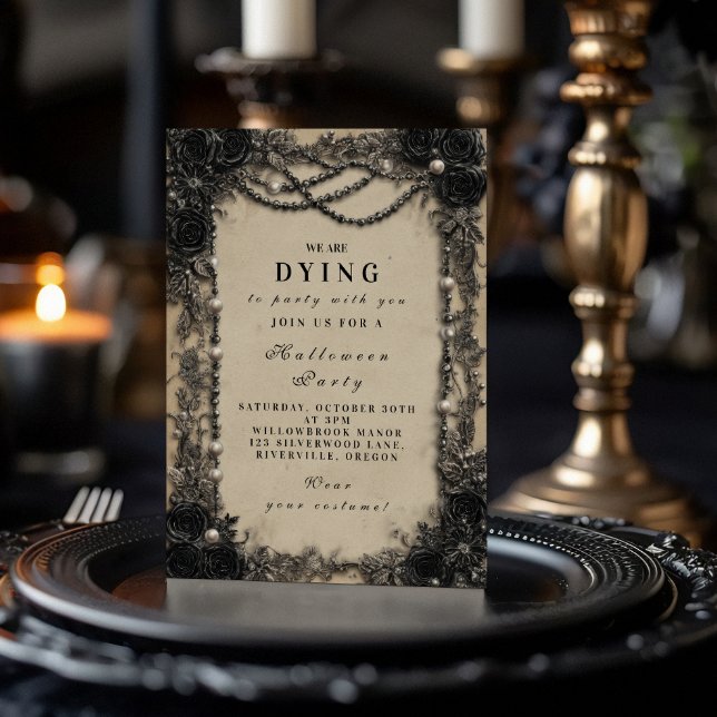 Invitation Soirée Halloween Dark Romance Black Rose (Créateur téléchargé)