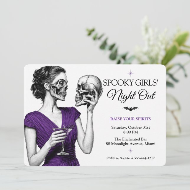 Invitation Soirée Halloween de filles effrayantes Cocktail (Debout devant)