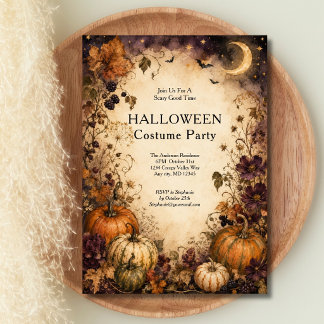 Invitation Soirée Halloween de la Lune aux Citrouilles Vintag