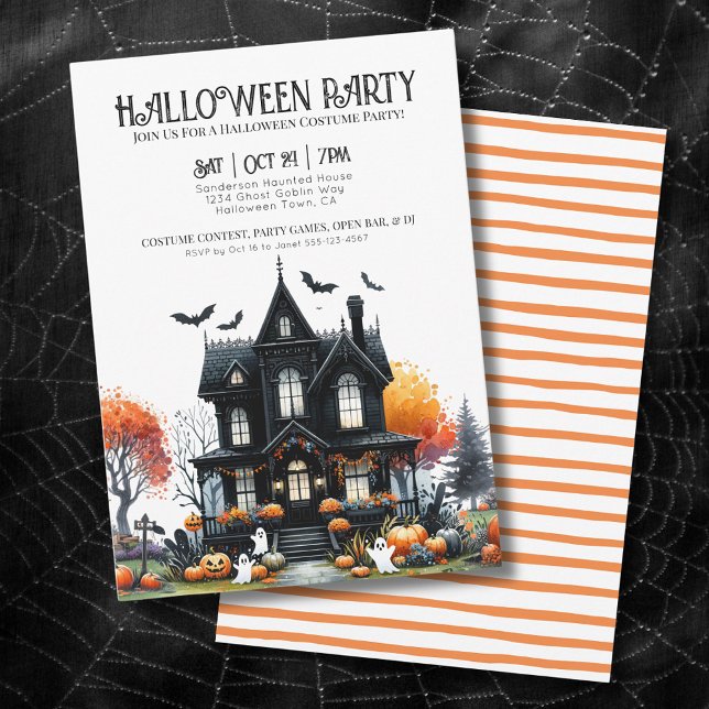 Invitation Soirée Halloween de la Maison Hantée (Haunted House Halloween Party Invitation)