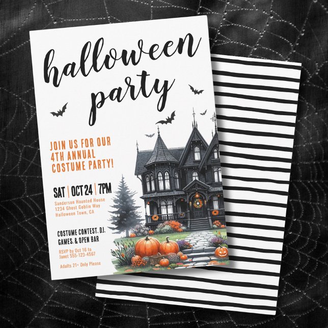 Invitation Soirée Halloween de la Maison Hantée Gothique (Gothic Haunted House Halloween Party Invitation)