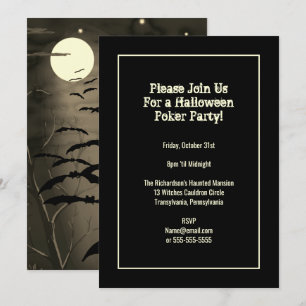 Invitation Soirée Halloween de pleine lune vintage avec chauv