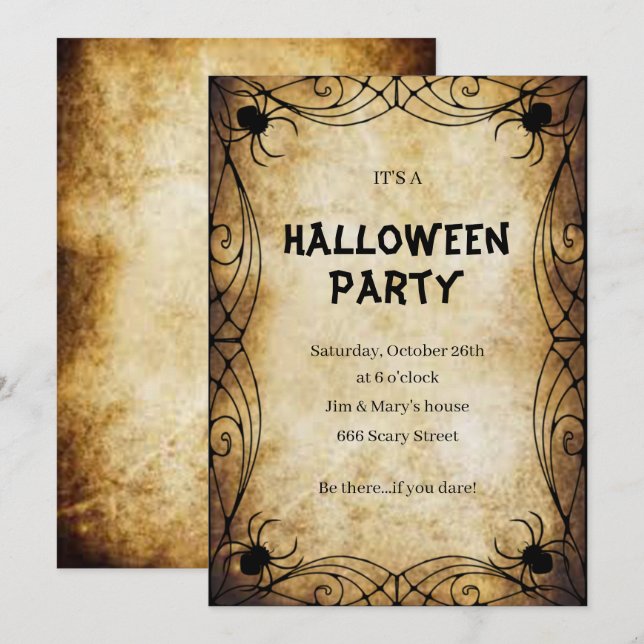 Invitation Soirée Halloween des Araignées Gothiques (Devant / Derrière)