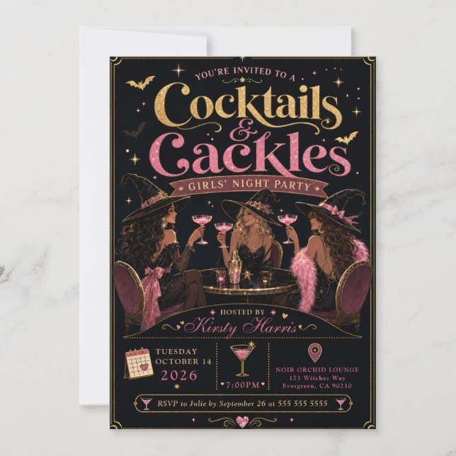 Invitation Soirée Halloween des filles Cocktails & Rires (Devant)