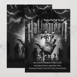 Invitation Soirée Halloween Effrayante Zombies Noirs Nuit Som