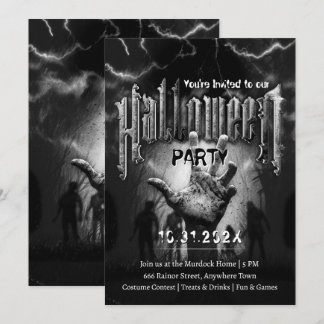 Invitation Soirée Halloween Effrayante Zombies Noirs Nuit Som