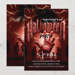 Invitation Soirée Halloween Effrayante Zombies Rouges