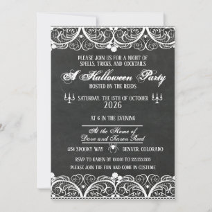 Invitation Soirée Halloween en dentelle blanche araignée vint